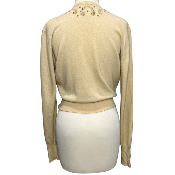 Vintage 50-60s Beaded Cardigan Sweater Womens XS-S Embroidered Soft Elegance - Picture 3 of 12